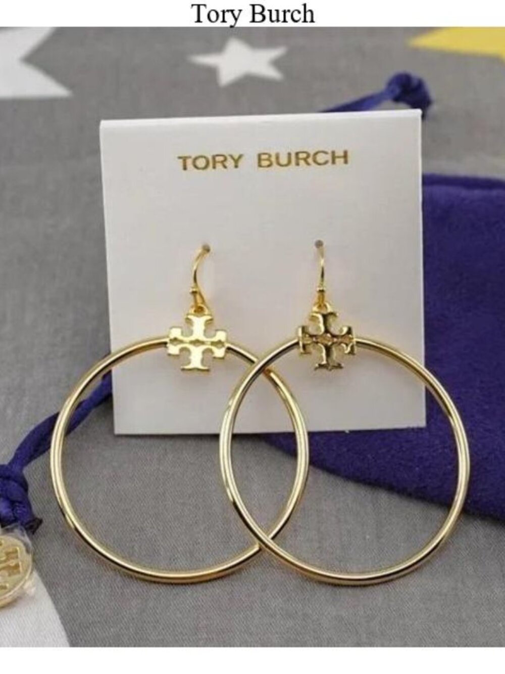 Tory Burch Stacked-T Gold Hoop Earrings (Brand New)